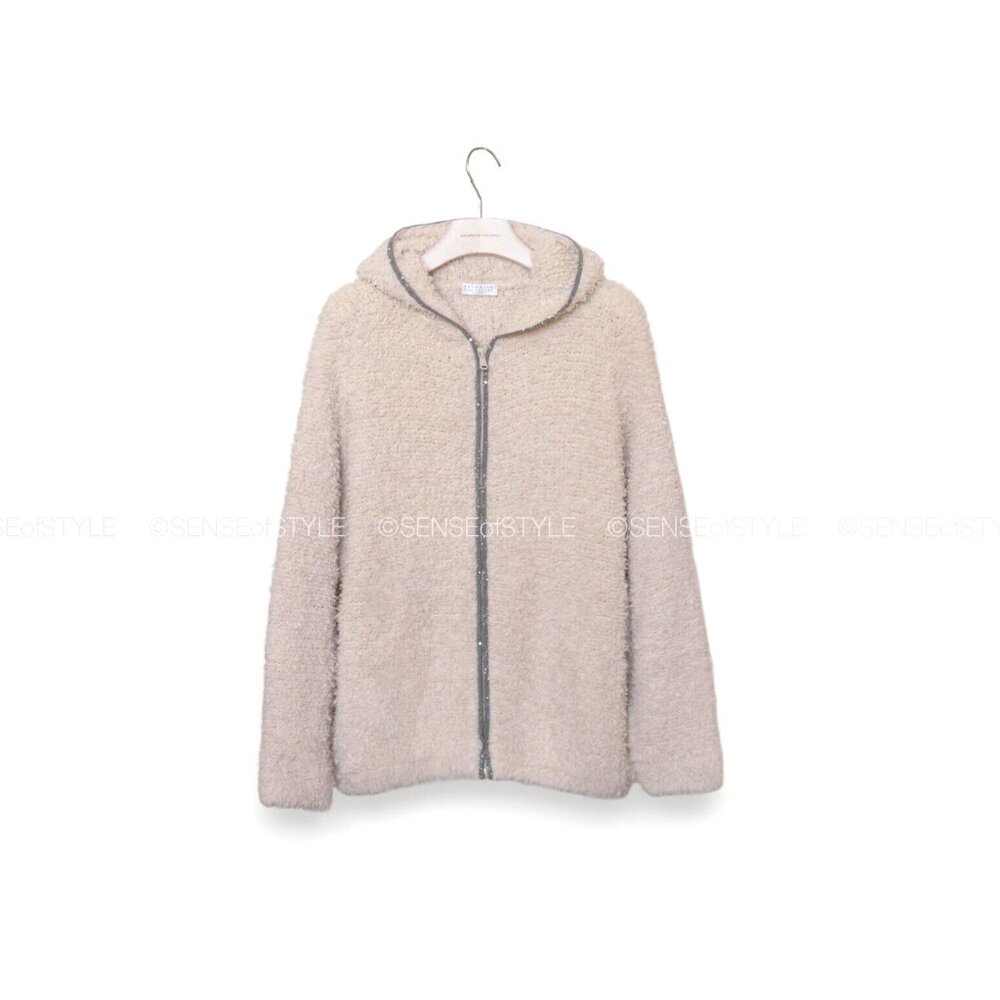Brunello Cucinelli Cashmere Boucle Cardigan Sweater with Monili Trim Size M